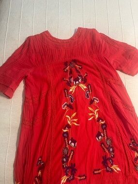 Free People Red Embroidered Mini Dress